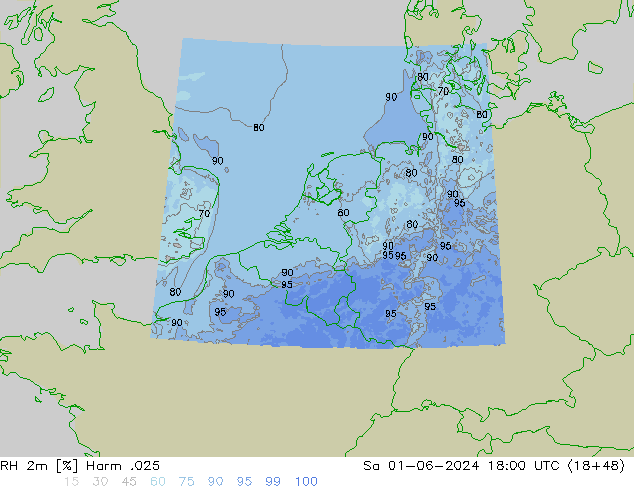 Humidité rel. 2m Harm .025 sam 01.06.2024 18 UTC