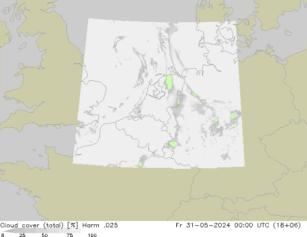 Cloud cover (total) Harm .025 Fr 31.05.2024 00 UTC