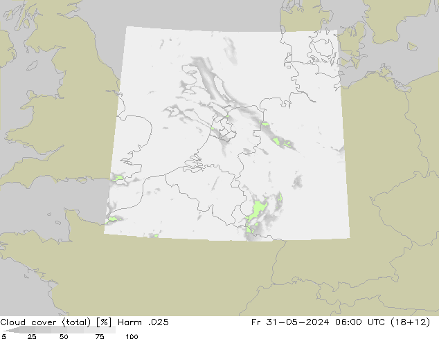 Cloud cover (total) Harm .025 Pá 31.05.2024 06 UTC