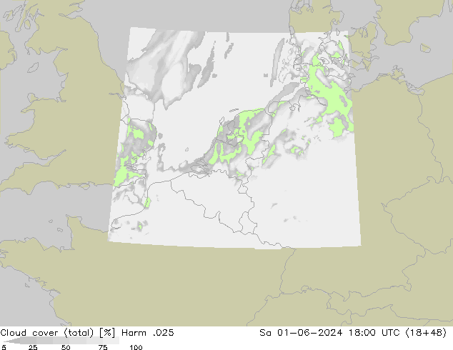 Cloud cover (total) Harm .025 Sa 01.06.2024 18 UTC