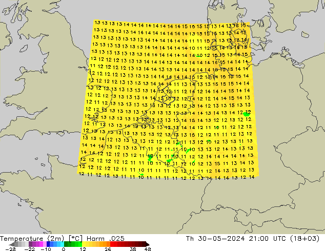 Sıcaklık Haritası (2m) Harm .025 Per 30.05.2024 21 UTC