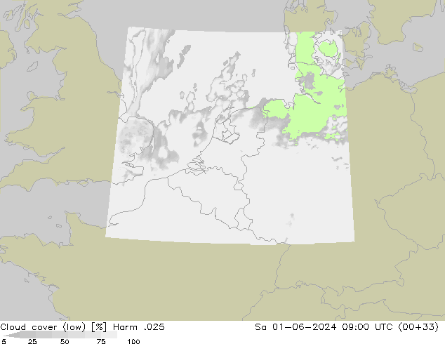 Cloud cover (low) Harm .025 Sa 01.06.2024 09 UTC