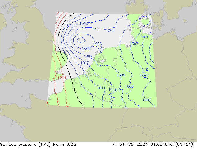 Surface pressure Harm .025 Fr 31.05.2024 01 UTC