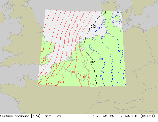 Surface pressure Harm .025 Fr 31.05.2024 21 UTC