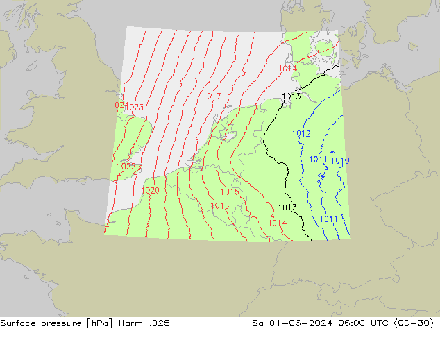 Surface pressure Harm .025 Sa 01.06.2024 06 UTC