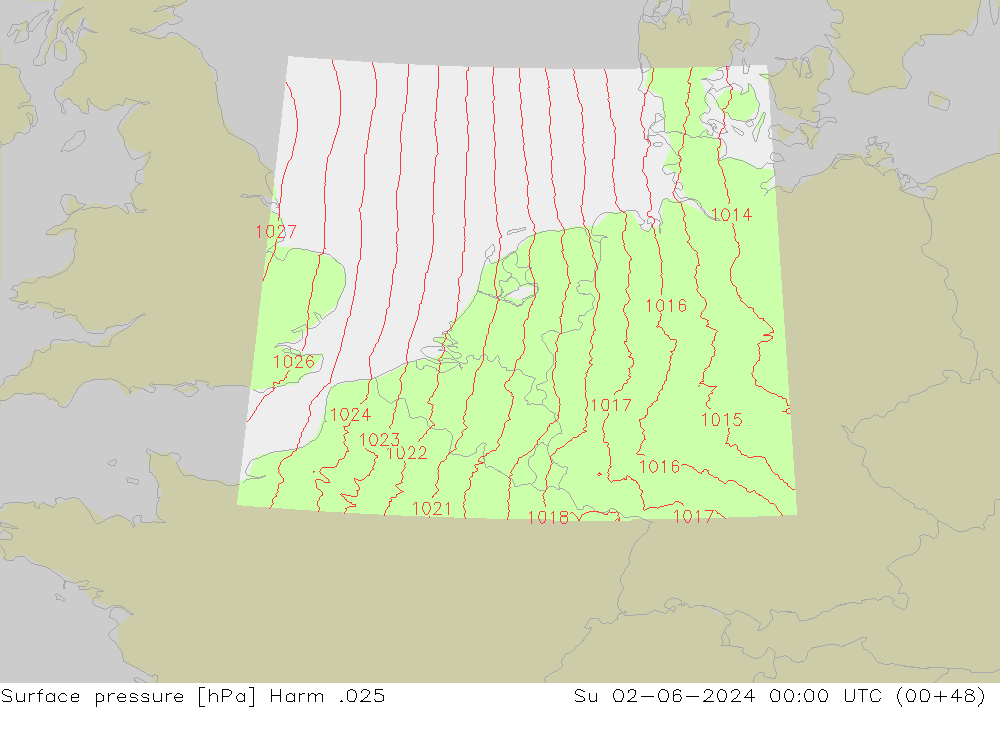 Presión superficial Harm .025 dom 02.06.2024 00 UTC