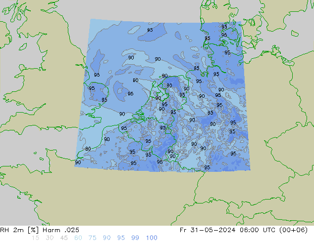 Humidité rel. 2m Harm .025 ven 31.05.2024 06 UTC