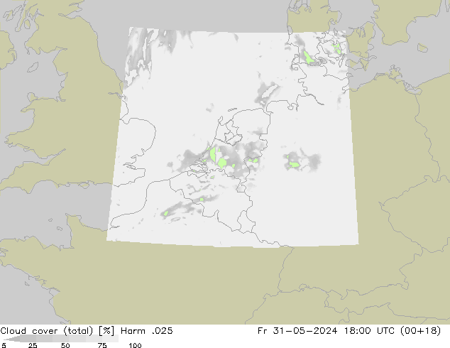Cloud cover (total) Harm .025 Pá 31.05.2024 18 UTC
