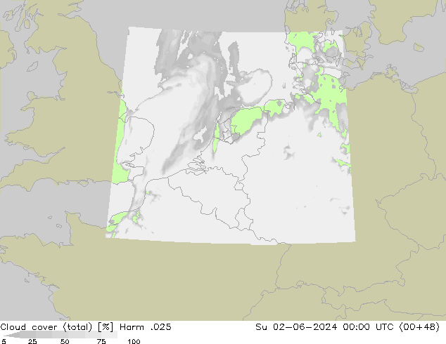 Bewolking (Totaal) Harm .025 zo 02.06.2024 00 UTC