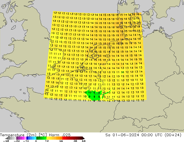 Temperatura (2m) Harm .025 sáb 01.06.2024 00 UTC