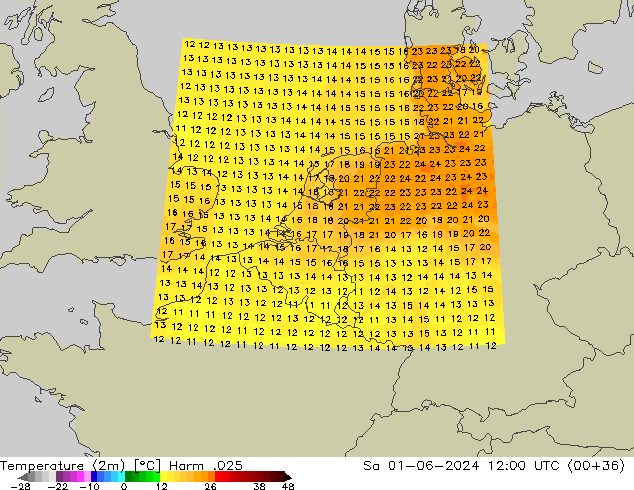 Temperatura (2m) Harm .025 sab 01.06.2024 12 UTC