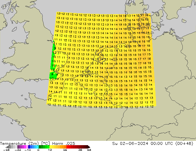 Temperature (2m) Harm .025 Ne 02.06.2024 00 UTC