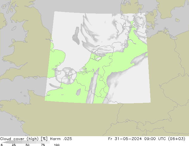 Cloud cover (high) Harm .025 Fr 31.05.2024 09 UTC