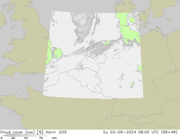 Cloud cover (low) Harm .025 Su 02.06.2024 06 UTC