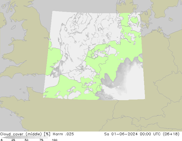 Cloud cover (middle) Harm .025 Sa 01.06.2024 00 UTC