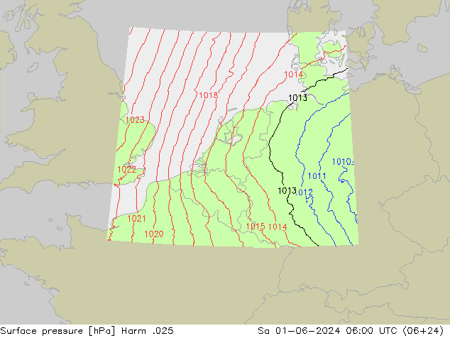 地面气压 Harm .025 星期六 01.06.2024 06 UTC