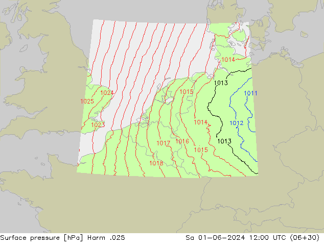 Atmosférický tlak Harm .025 So 01.06.2024 12 UTC