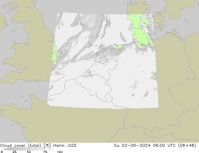 Cloud cover (total) Harm .025 Ne 02.06.2024 06 UTC