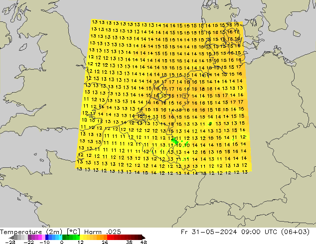 Temperature (2m) Harm .025 Pá 31.05.2024 09 UTC