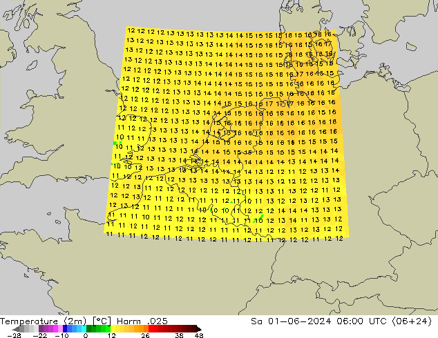 Temperatura (2m) Harm .025 Sáb 01.06.2024 06 UTC