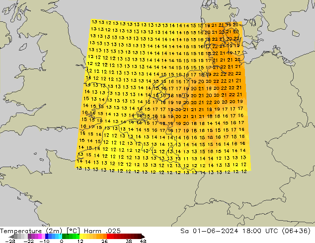 Temperature (2m) Harm .025 Sa 01.06.2024 18 UTC