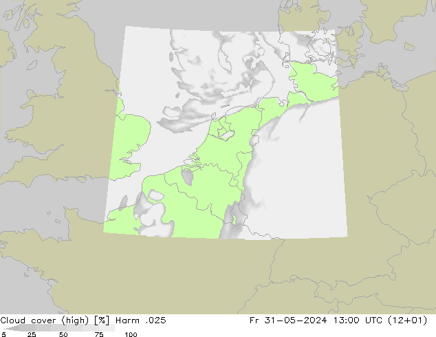 Cloud cover (high) Harm .025 Fr 31.05.2024 13 UTC