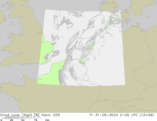 Cloud cover (high) Harm .025 Fr 31.05.2024 21 UTC