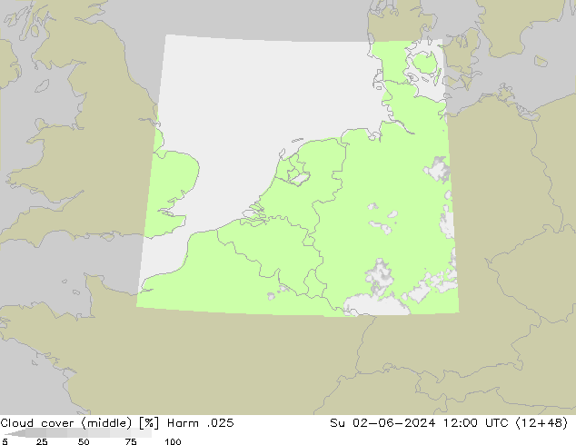 Cloud cover (middle) Harm .025 Su 02.06.2024 12 UTC