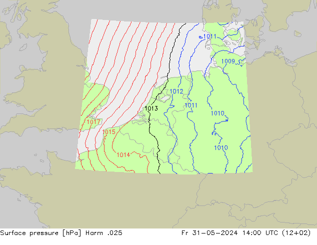 地面气压 Harm .025 星期五 31.05.2024 14 UTC