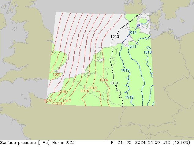 Surface pressure Harm .025 Fr 31.05.2024 21 UTC