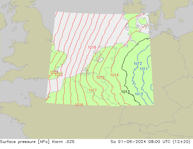 地面气压 Harm .025 星期六 01.06.2024 08 UTC