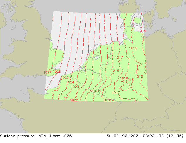 Pressione al suolo Harm .025 dom 02.06.2024 00 UTC