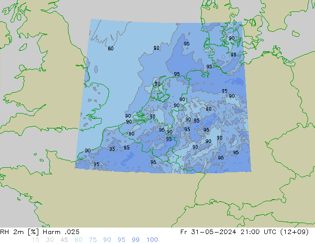 Humidité rel. 2m Harm .025 ven 31.05.2024 21 UTC