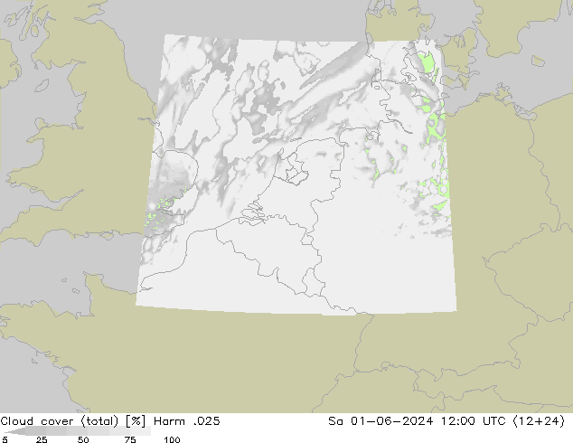 Cloud cover (total) Harm .025 Sa 01.06.2024 12 UTC