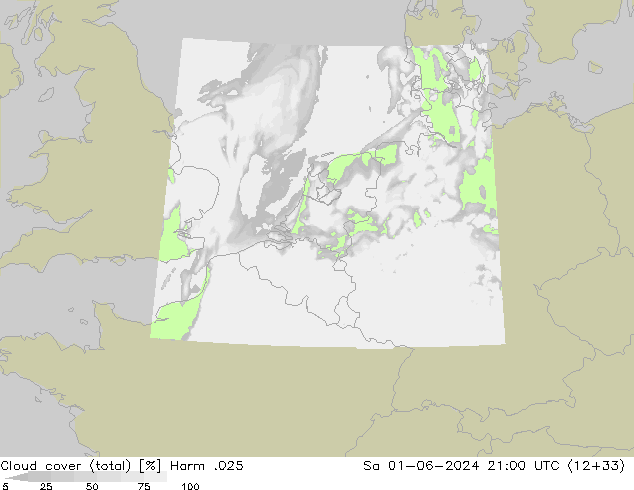 Cloud cover (total) Harm .025 Sa 01.06.2024 21 UTC