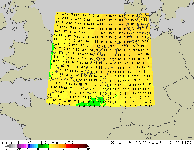 Temperatura (2m) Harm .025 sab 01.06.2024 00 UTC