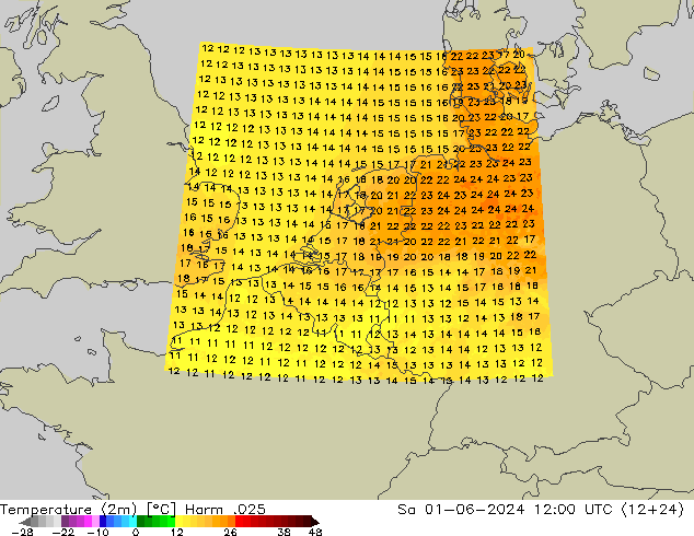 Sıcaklık Haritası (2m) Harm .025 Cts 01.06.2024 12 UTC