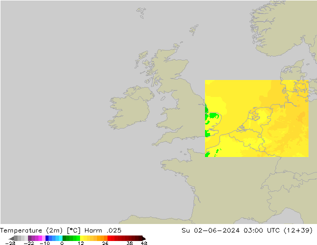 Temperatura (2m) Harm .025 dom 02.06.2024 03 UTC