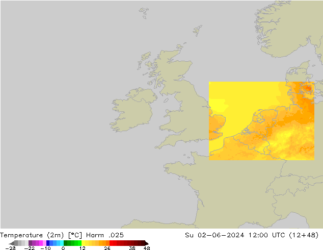 Sıcaklık Haritası (2m) Harm .025 Paz 02.06.2024 12 UTC