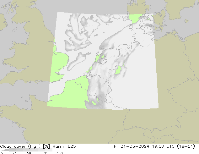 Cloud cover (high) Harm .025 Fr 31.05.2024 19 UTC