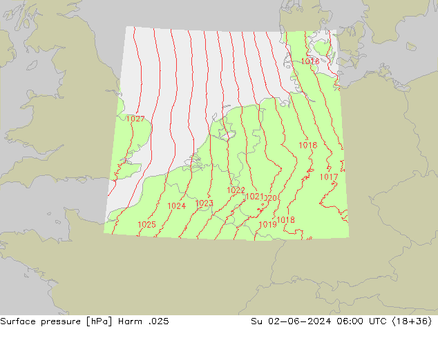 Presión superficial Harm .025 dom 02.06.2024 06 UTC