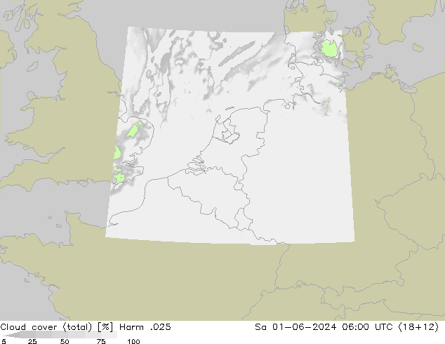 Cloud cover (total) Harm .025 So 01.06.2024 06 UTC