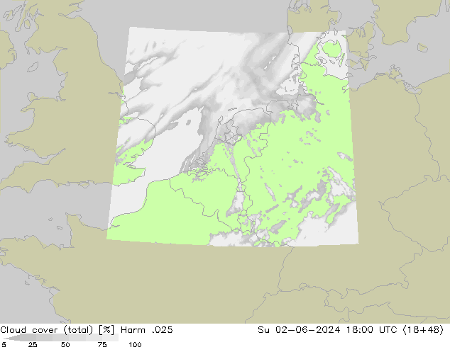 Cloud cover (total) Harm .025 Su 02.06.2024 18 UTC