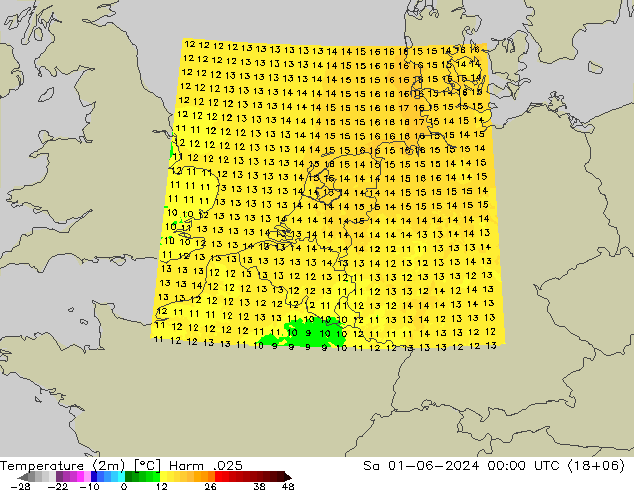 Temperature (2m) Harm .025 So 01.06.2024 00 UTC