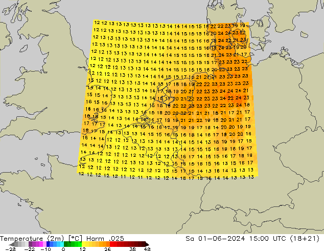 Temperatuurkaart (2m) Harm .025 za 01.06.2024 15 UTC