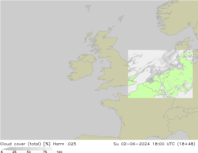 Cloud cover (total) Harm .025 Ne 02.06.2024 18 UTC