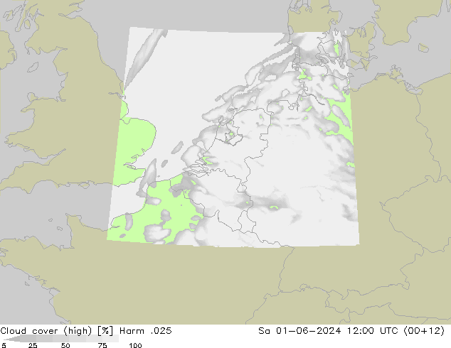 Cloud cover (high) Harm .025 Sa 01.06.2024 12 UTC