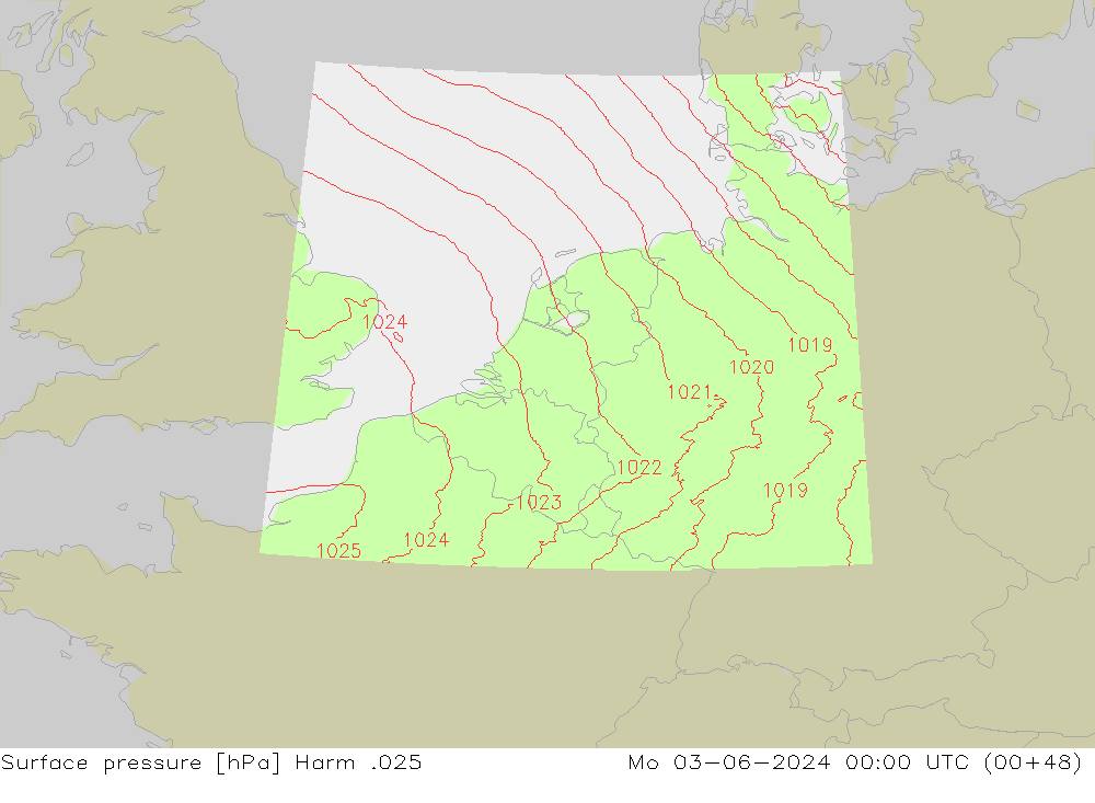 Pressione al suolo Harm .025 lun 03.06.2024 00 UTC