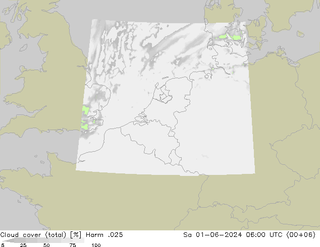 Cloud cover (total) Harm .025 So 01.06.2024 06 UTC