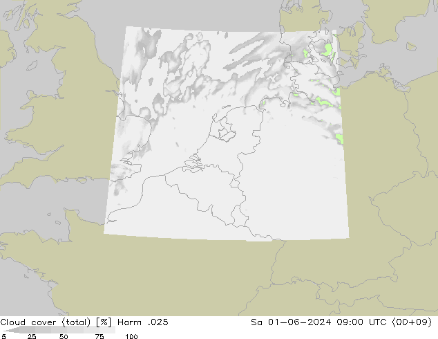 Cloud cover (total) Harm .025 Sa 01.06.2024 09 UTC